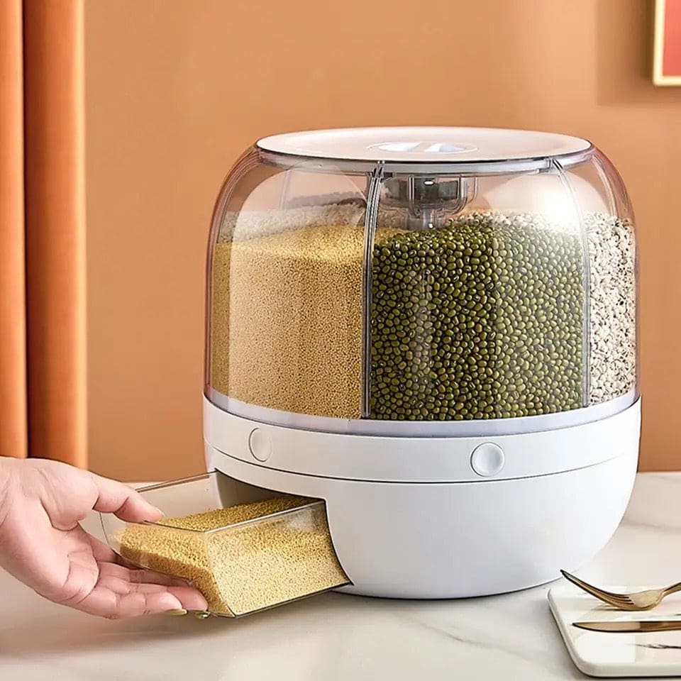 6 Grid Round Cereal Dispenser, 360° Rotatable Rice Barrels, Multi Compartment Grain Dispenser, Rotary Partition Sealed Jar, Round Rice Storage Tank, Measuring Container Kitchen Grains Rice Storage Bucket Food Organizer 6 Grid Round Cereal Dispenser, 360° Rotatable Rice Barrels, Multi Compartment Grain Dispenser, Rotary Partition Sealed Jar, Round Rice Storage Tank, Measuring Container Kitchen Grains Rice Storage Bucket Food Organizer